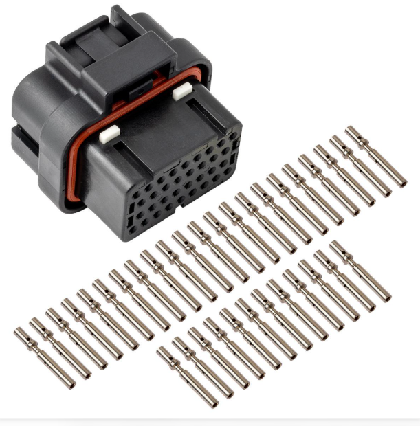Metal electrical contact pins used in automotive connector assemblies